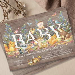 Invitación rusa a Baby Shower neutral de Woodland