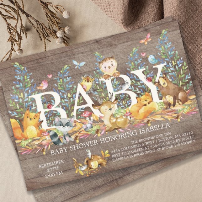 Invitación rusa a Baby Shower neutral de Woodland (Subido por el creador)