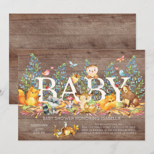 Invitación rusa a Baby Shower neutral de Woodland