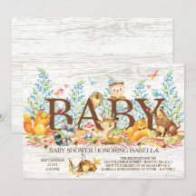 Invitación rusa a Baby Shower neutral de Woodland