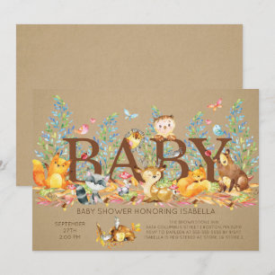 Invitación rusa a Baby Shower neutral de Woodland