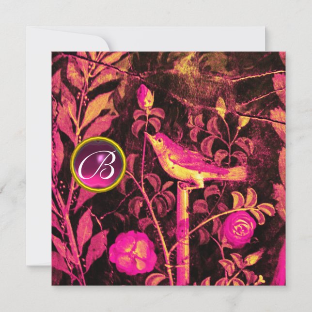 Invitación RUSEÑOR CON MONOGRAMA DE ROSAS, Rosa Negro Amarill (Anverso)