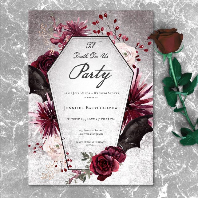 Invitación Rusia: Muerte gótica hasta la muerte de una novia  (Rustic Gothic Til Death Do Us Party Bridal Shower Invitation)