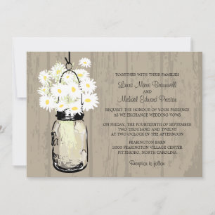 Invitación Rusic Brown Mason Jar Wild White Daisies