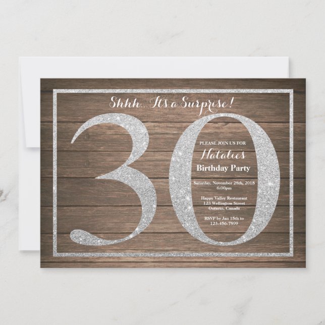 Invitación Rusic Surprise 30th Birthday Invitation Silver (Anverso)