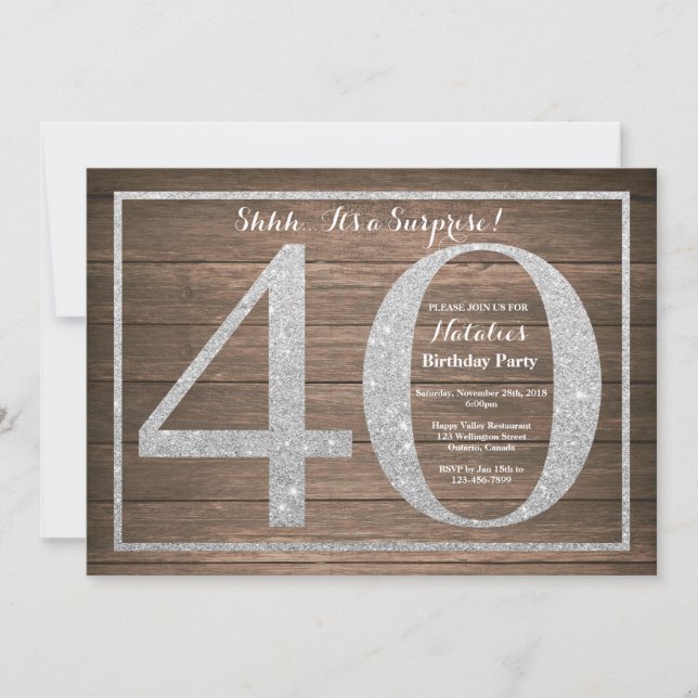 Invitación Rusic Surprise 40th Birthday Invitation Silver (Anverso)