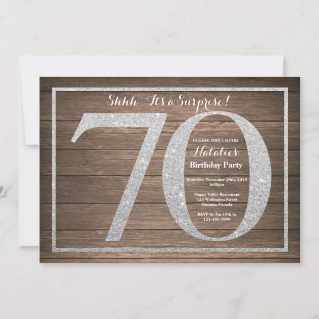 Invitación Rusic Surprise 70th Birthday Invitation Silver (Anverso)