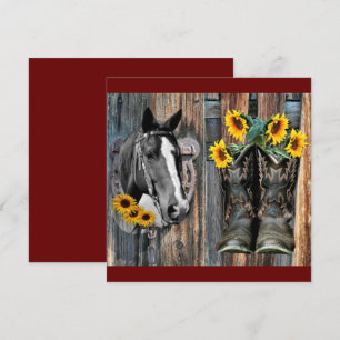 Invitación Russe Western Horse Cowboy botas Sunflowers