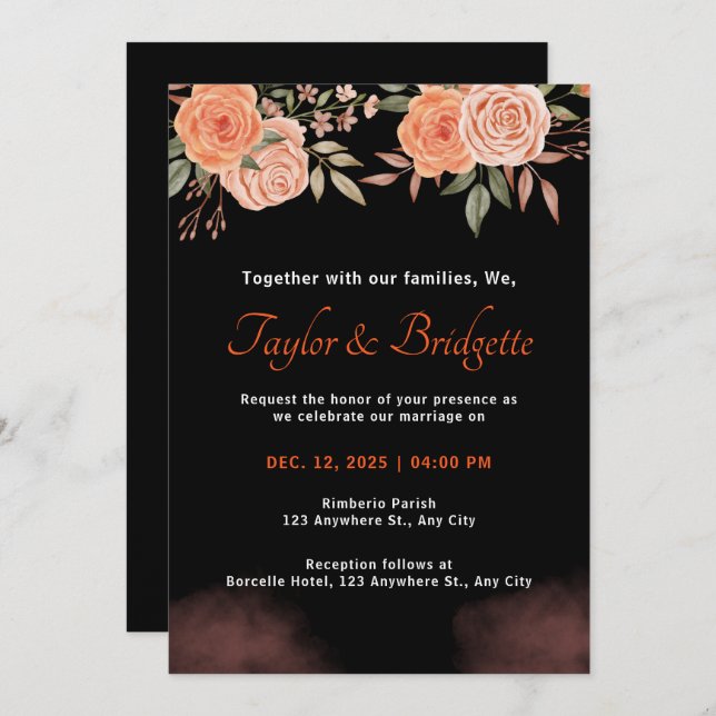 Invitación Rust and Emerald Black Fall Wedding  (Anverso / Reverso)