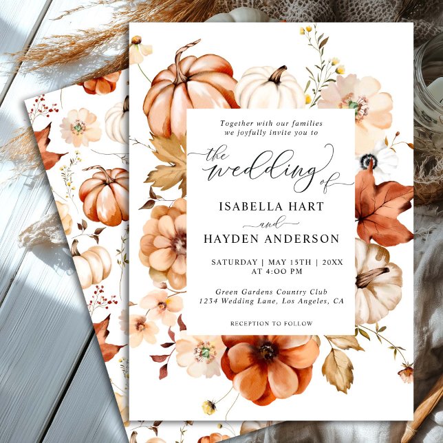 Invitación Rust Beige Boho Cae Earthy Floral Pumpkin Boda (Subido por el creador)