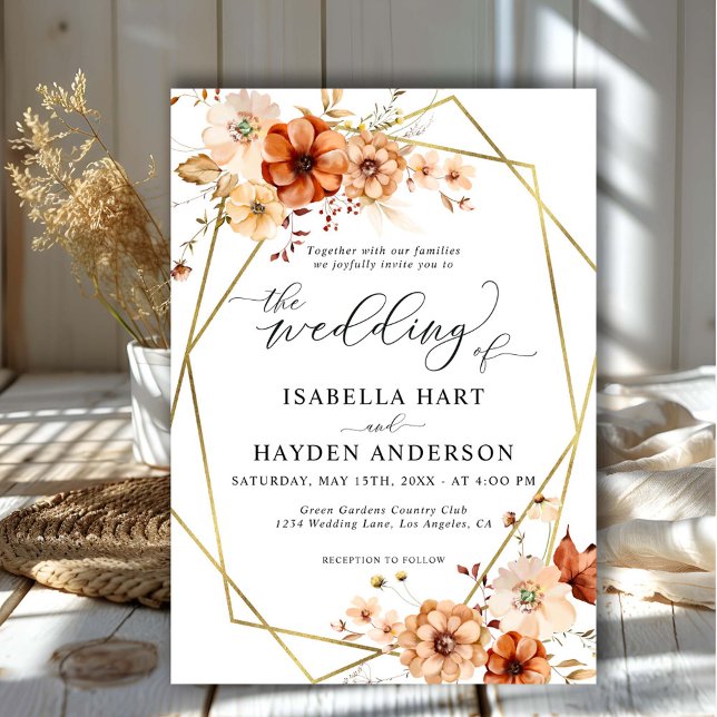 Invitación Rust Beige Floral Gold Frame Boda (Subido por el creador)