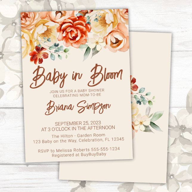 Invitación Rust Beige Floral Neutral Baby Shower (Subido por el creador)