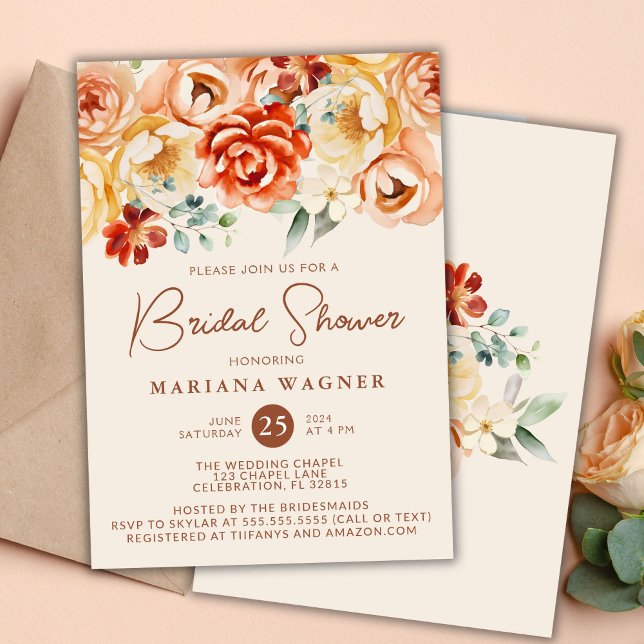 Invitación Rust Beige Romantic Floral Bridal Shower (Subido por el creador)