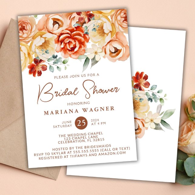 Invitación Rust Beige Romantic Floral Bridal Shower (Subido por el creador)