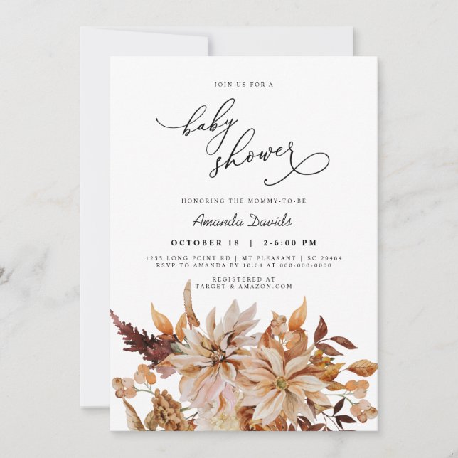 Invitación Rust Boho otoño Sexo Neutral Baby Shower (Anverso)