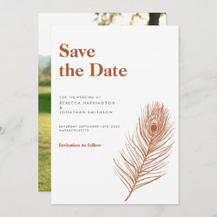 Invitación Rust Feather Terracotta Wedding Save The Date