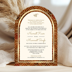 Invitación Rust Gold Marruecos QR Code Sikh Arch Boda