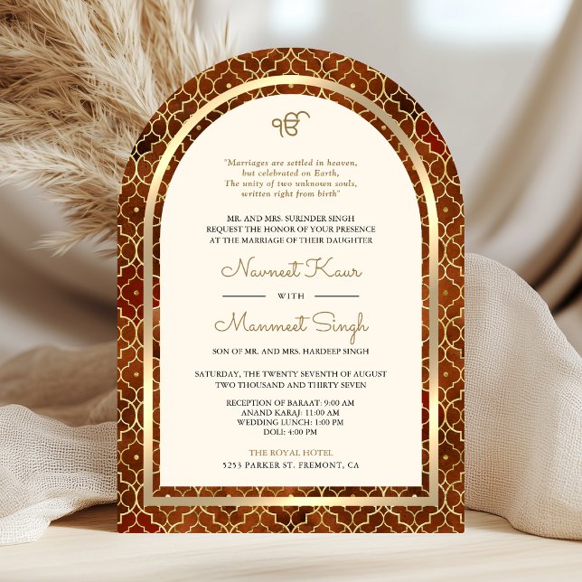 Invitación Rust Gold Marruecos QR Code Sikh Arch Boda (Subido por el creador)