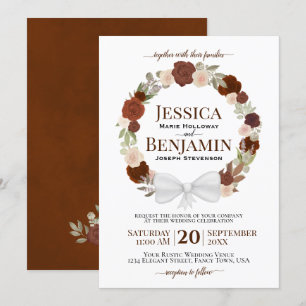 Invitación Rust Naranja Floral Wreath Elegante Boda Boho