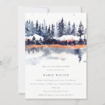 Rust Naval Winter Pine Forest Snow Bridal Shower