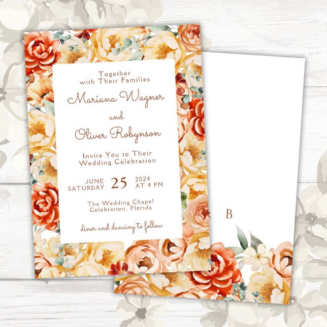 Invitación Rust Peach Beige Boda floral romántico blanco (Subido por el creador)