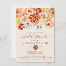 Invitación Rust Peach Beige Floral Bridal Shower
