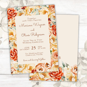 Invitación Rust Peach Beige Romantic Floral Boda
