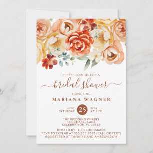 Invitación Rust Peach Romantic Floral Brillante Ducha