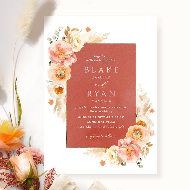 Invitación Rust, Peach Rubor y Cream Floral Moda Boda (Subido por el creador)