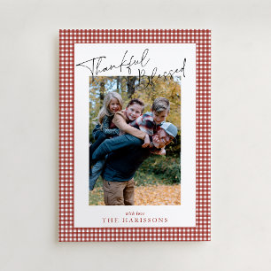 Invitación Rust Red Gingham Gracias y Bendito Día de Acción d