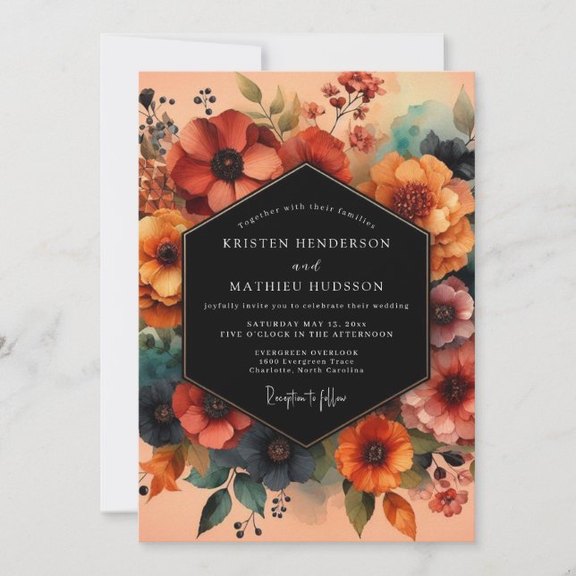 Invitación Rust Teal Moody Floral Wedding (Anverso)