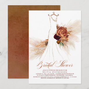 Invitación Rust Terracotta Floral Pampas Ducha de Novias Gras