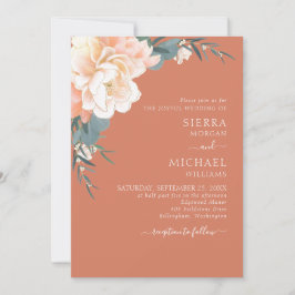 Invitación Rust Terracotta Rubor Peach Gold Floral Boda