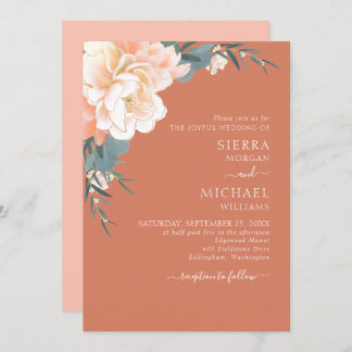 Invitación Rust Terracotta Rubor Peach Gold Floral Boda