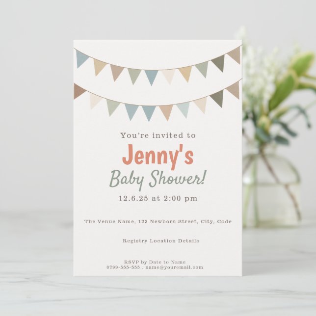 Invitación Rust Terracotta y Sage Green Bungalows Baby Shower (Anverso de pie)
