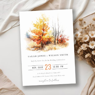 Invitación Rust Yellow Otumt Fall Landscape Plaid Boda