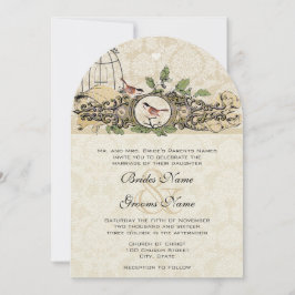 Invitación Rustci Forest Birdcage Acorn Love Birds