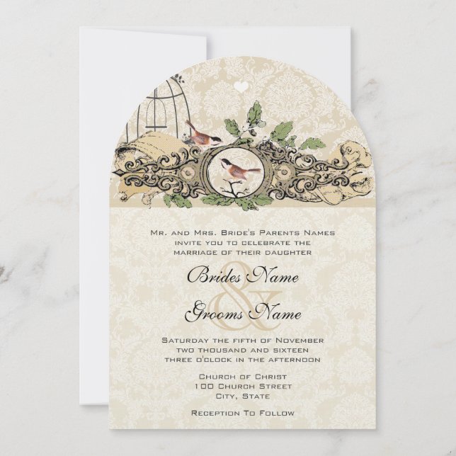Invitación Rustci Forest Birdcage Acorn Love Birds (Reverso)