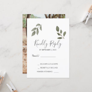 Invitación Rusti elegante hojas botánicas foto Wedding RSVP
