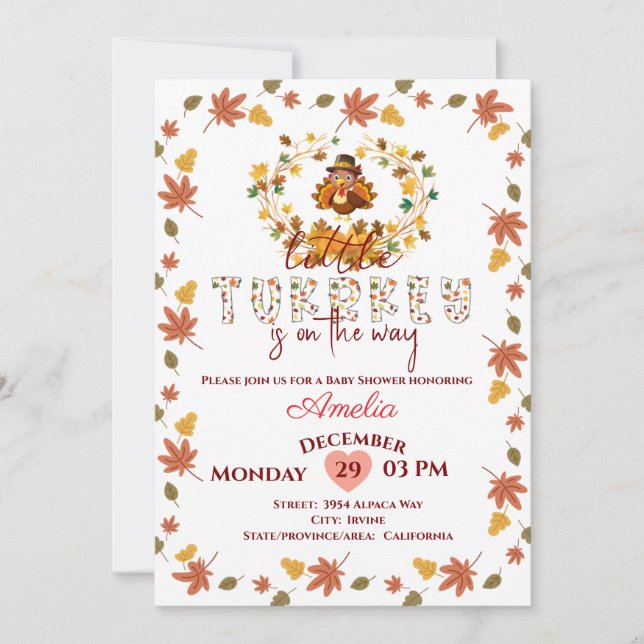 Invitación Rusti Little Turkey Personalized Baby Shower  (Anverso)