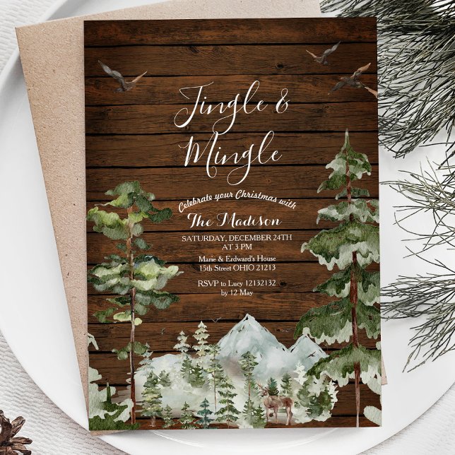 Invitación Rusti Wood Winter Animal Jingle & Mingle Forest (Subido por el creador)