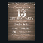 Invitación Rustic 13th Birthday Invitation String Lights<br><div class="desc">Invitación rústica de 13 años con antecedentes de madera rústica. Luces de cadena. Retro Vintage de campo.Cumpleaños de niños. Cumpleaños de niño o Chica.
Para más personalización,  haga clic en el botón "Personalizar" y utilice nuestra herramienta de diseño para modificar esta plantilla.</div>