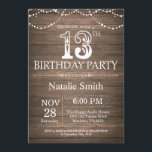 Invitación Rustic 13th Birthday Invitation String Lights<br><div class="desc">Invitación rústica de 13 años con antecedentes de madera rústica. Luces de cadena. Retro Vintage de campo.Cumpleaños de niños. Cumpleaños de niño o Chica.
Para más personalización,  haga clic en el botón "Personalizar" y utilice nuestra herramienta de diseño para modificar esta plantilla.</div>