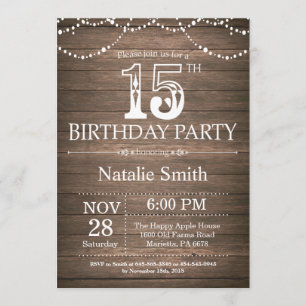 Invitación Rustic 15th Birthday Invitation String Lights