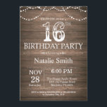 Invitación Rustic 16th Birthday Invitation String Lights<br><div class="desc">Invitación rústica de 16 años con antecedentes de madera rústica. Luces de cadena. Retro Vintage de campo.Cumpleaños de niños. Cumpleaños de niño o Chica.
Para más personalización,  haga clic en el botón "Personalizar" y utilice nuestra herramienta de diseño para modificar esta plantilla.</div>