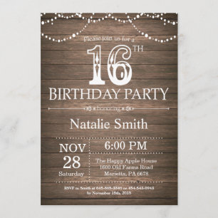 Invitación Rustic 16th Birthday Invitation String Lights