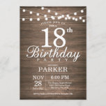 Invitación Rustic 18th Birthday Invitation String Lights Wood<br><div class="desc">Invitación rústica del 18º cumpleaños con fondo de madera de String Light. 16.º 18.º 21.30.º 40.º 50.60.70.90.100,  Cualquier edad. Para una mayor personalización,  haga clic en el botón "Personalizar" y utilice nuestra herramienta de diseño para modificar esta plantilla.</div>