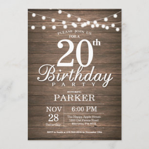 Invitación Rustic 20th Birthday Invitation String ilumina mad