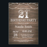 Invitación Rustic 21st Birthday Invitation String Lights<br><div class="desc">Invitación rústica de 21 años con antecedentes de madera rústica. Luces de cadena. Retro de cosecha de campo. Cumpleaños de adultos. Cumpleaños de hombres o mujeres. Para una mayor personalización,  haga clic en el botón "Personalizar" y utilice nuestra herramienta de diseño para modificar esta plantilla.</div>