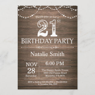 Invitación Rustic 21st Birthday Invitation String Lights